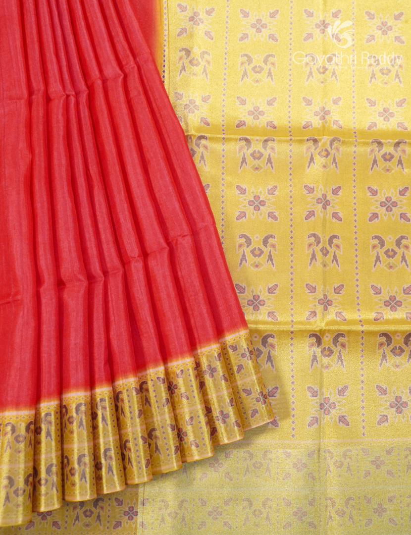 Semi Tussar Saree in Orange and Golden Yellow