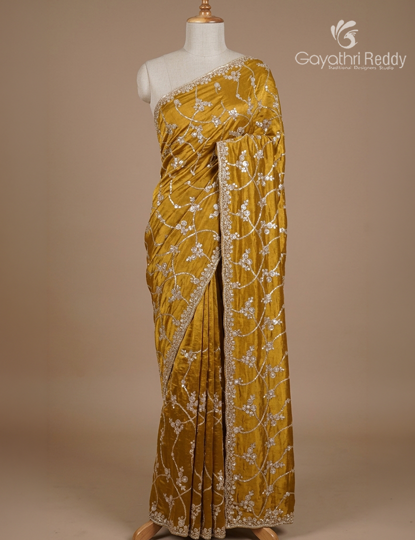 Tissue Fancy Saree in Dry Mehendi Green