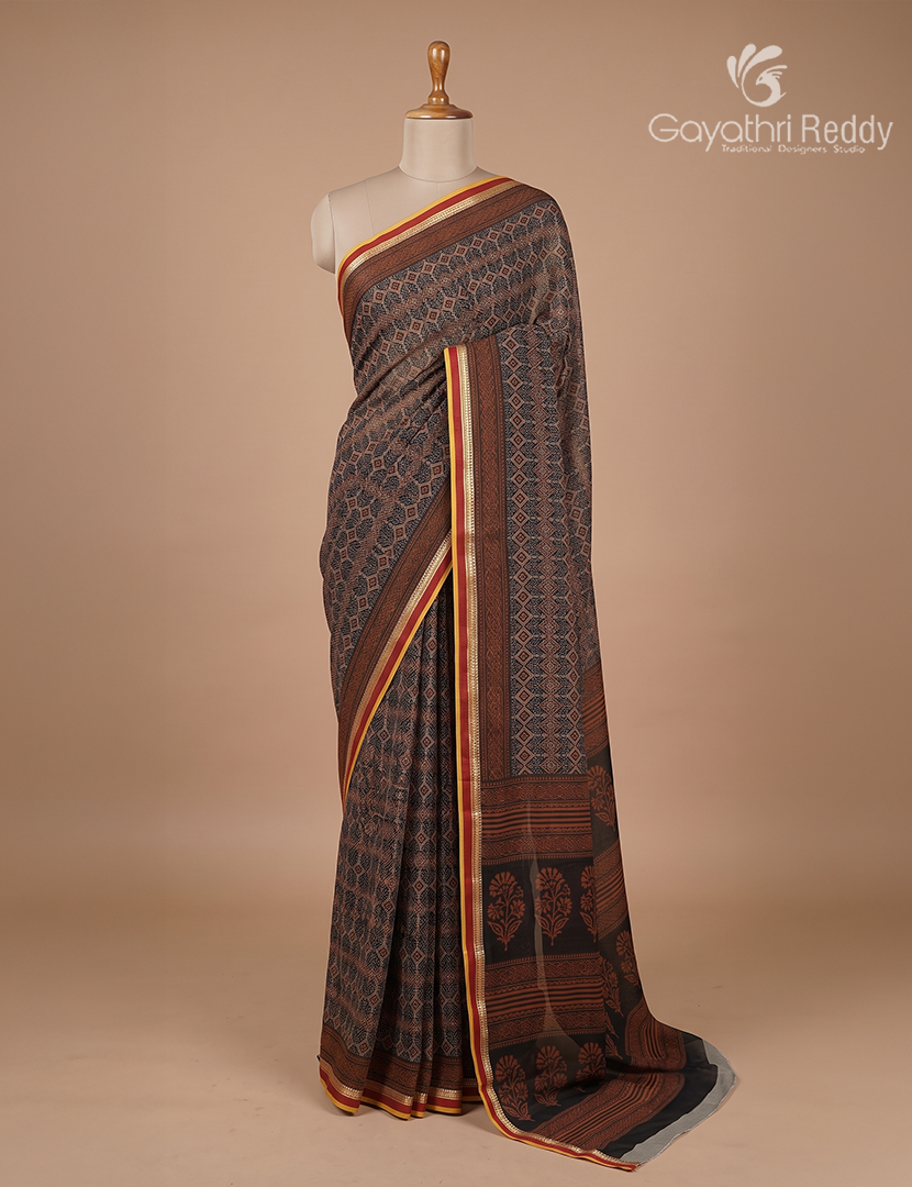 Vidharbha Cotton Saree in Black and Brown