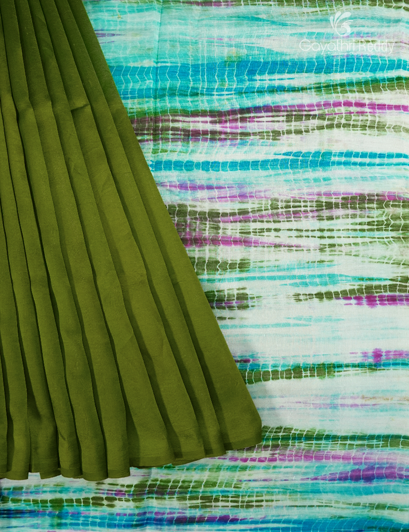 Pure Dupion Digital Print Saree in Mehendi Green