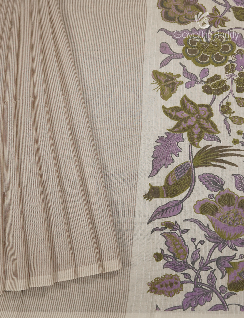 Pure Kanchi Cotton Printed Saree in Ivory