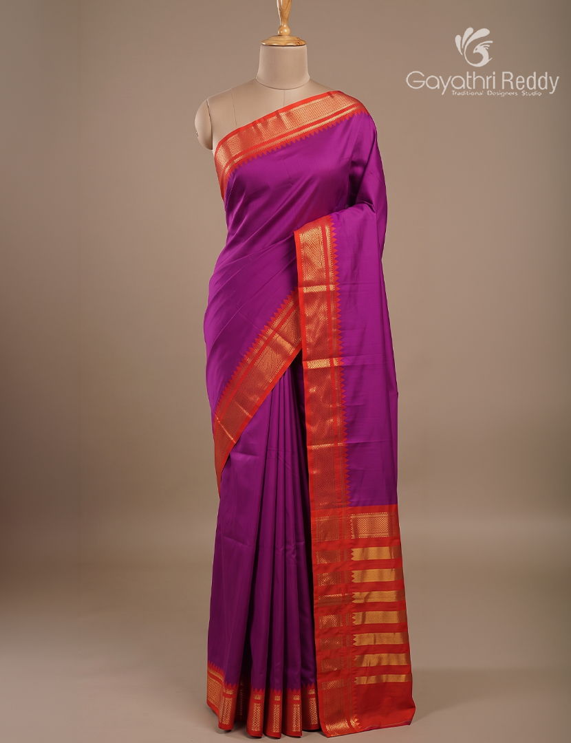 Semi Gadwal Saree in Purple and Brick Red