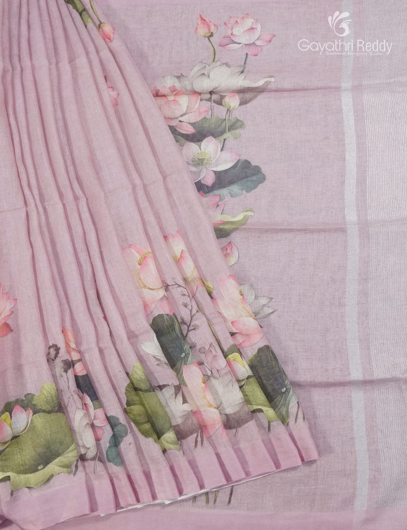 Pure Linen Saree in Pastel Pink