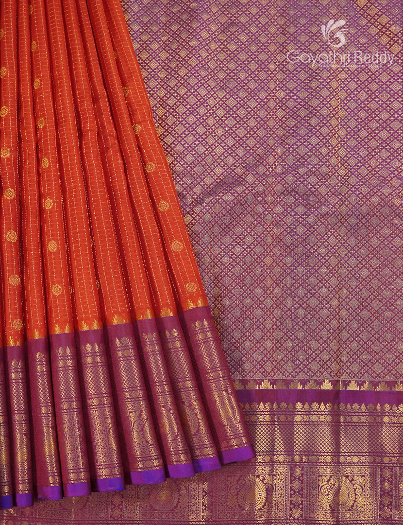 Pure Gadwal Silk Saree in Orange and Magenta