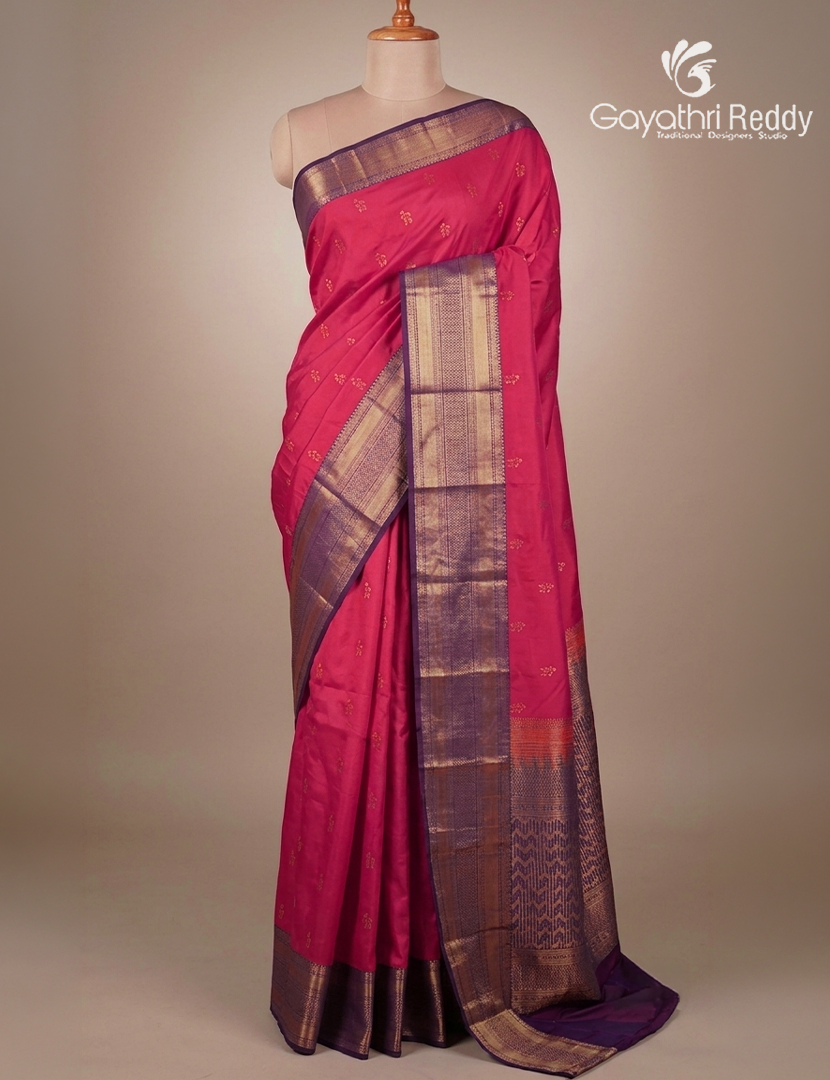 Semi Kanchipuram Silk Saree in Deep Pink and Deep Purple