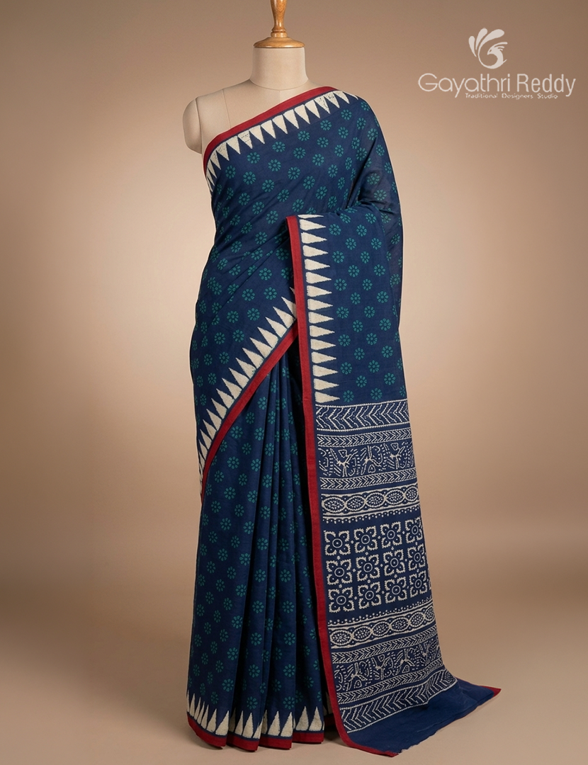 Vidharbha Cotton Saree in Indigo Blue