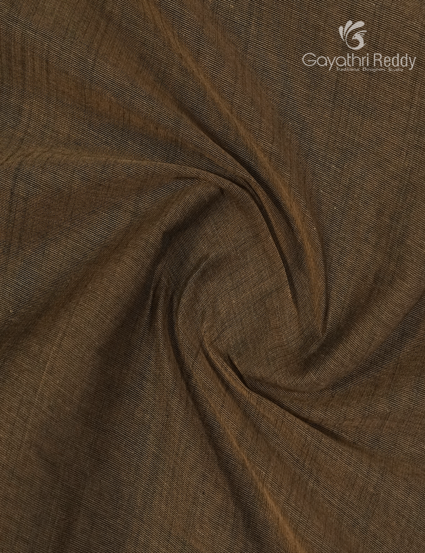 Pure Handloom Cotton Saree in Olive Brown