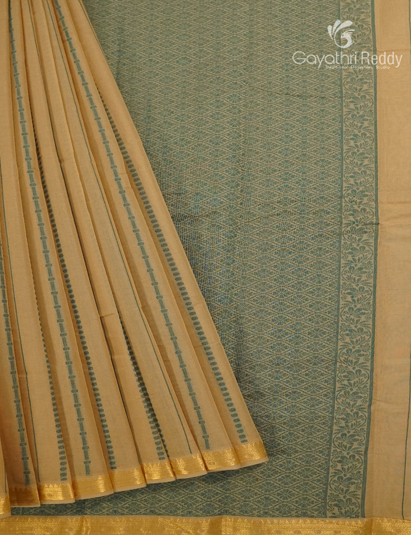 Pure Kanchi Cotton Saree in Deep Beige