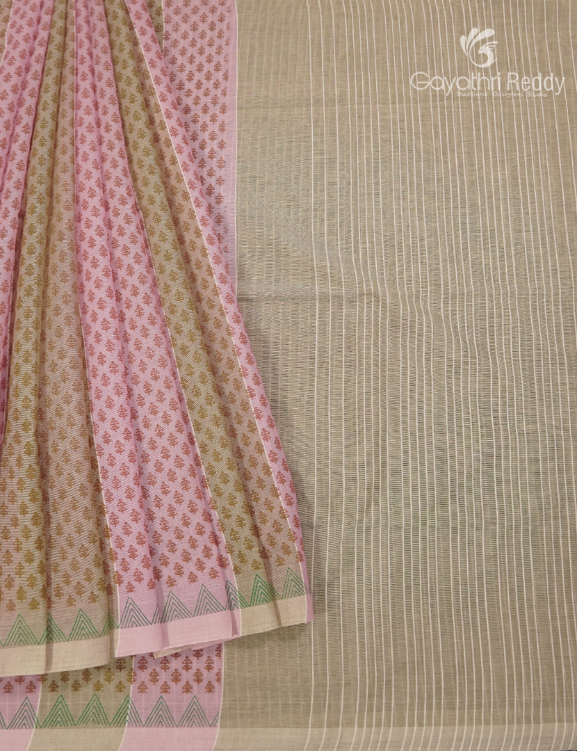 Pure Kanchi Cotton Printed Saree in Baby Pink and Lime Green