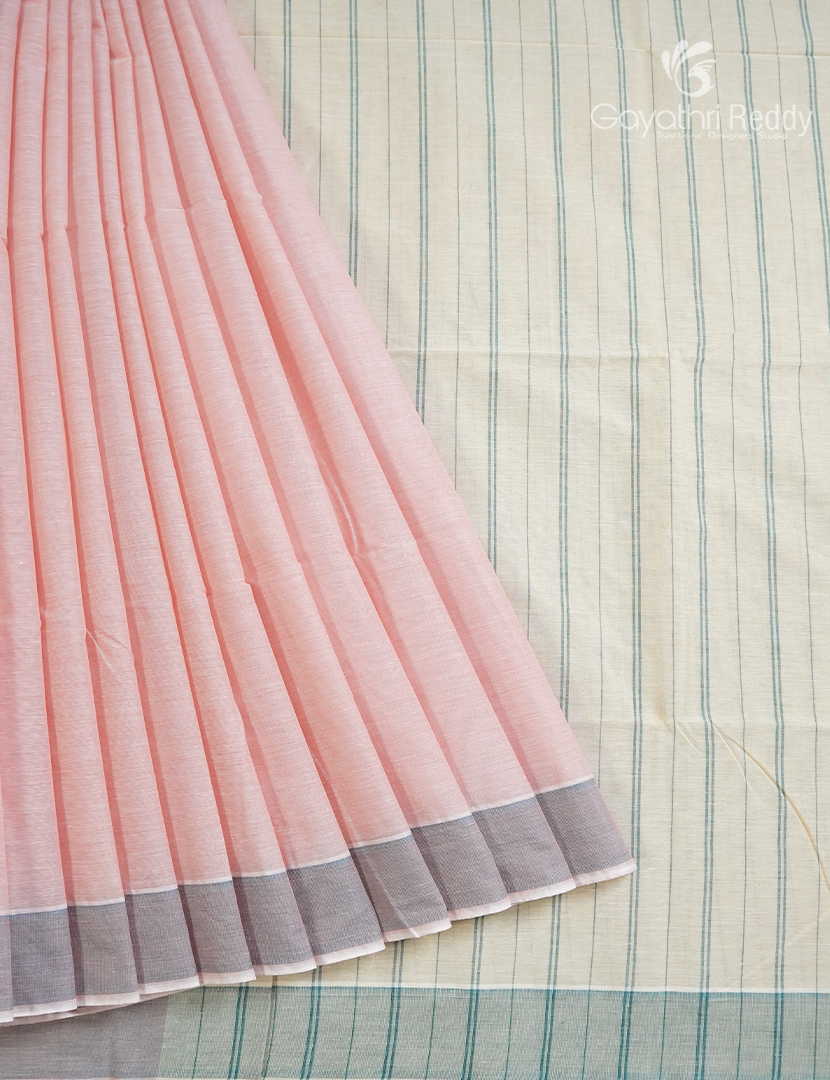 Pure Handloom Cotton Saree in Baby Peach