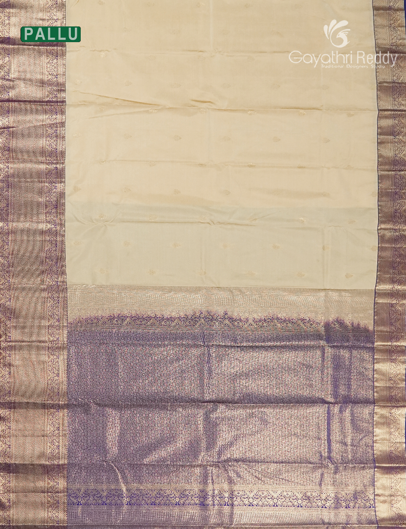 Semi Kanchipuram Silk Saree in Golden Cream and Navy Blue