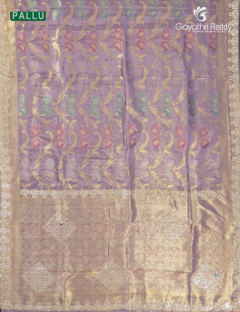 Semi Kanchipuram Silk Fancy Saree in Red Onion Pink