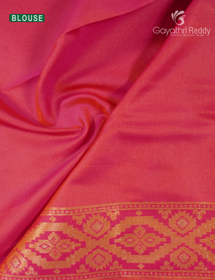 Semi Kanchipuran Silk Saree in Yellow and Rani Pink