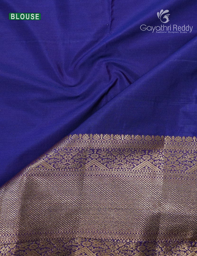 Semi Kanchipuram Silk Saree in Golden Cream and Navy Blue
