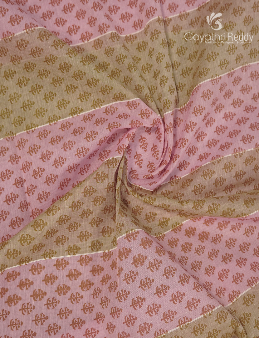 Pure Kanchi Cotton Printed Saree in Baby Pink and Lime Green