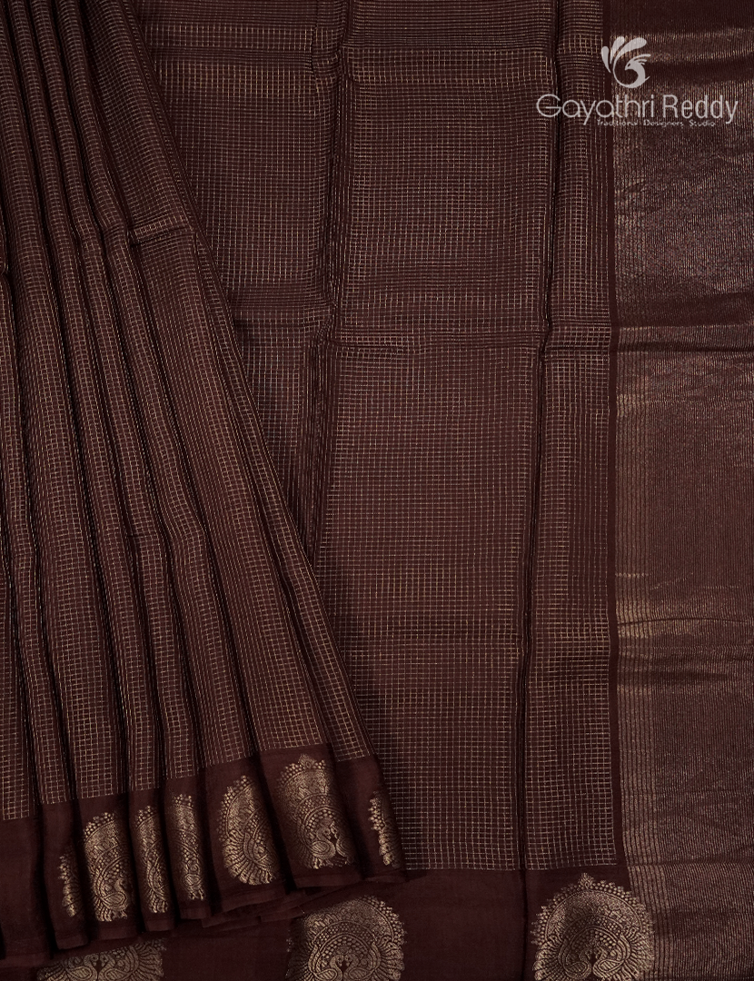 Semi Mysore Crepe Saree in Brown
