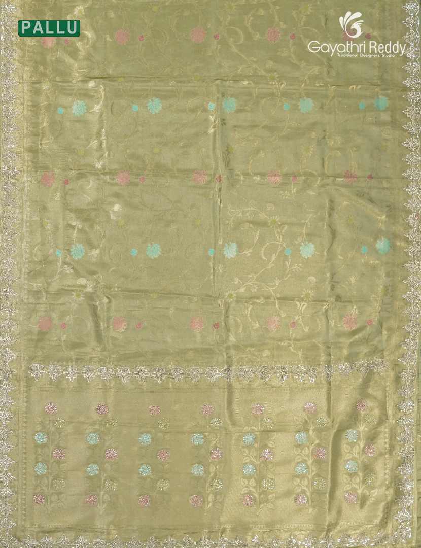 Semi Kanchipuram Silk Fancy Saree in Mehendi Green