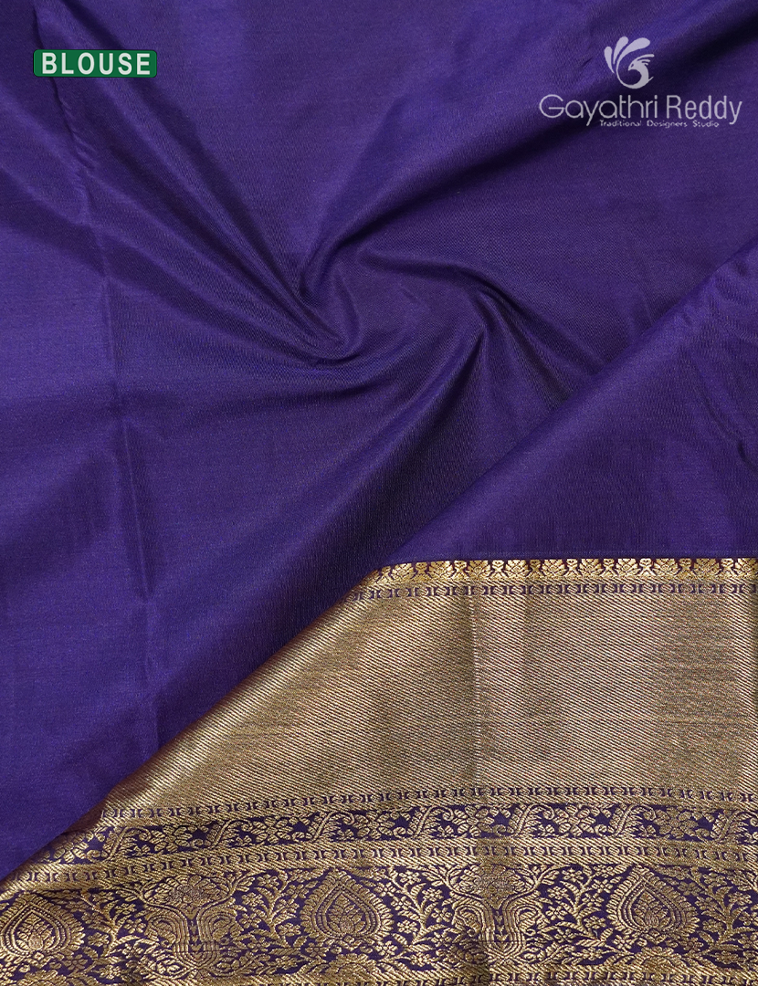 Semi Kanchipuram Silk Saree in Deep Yellow and Deep Purple