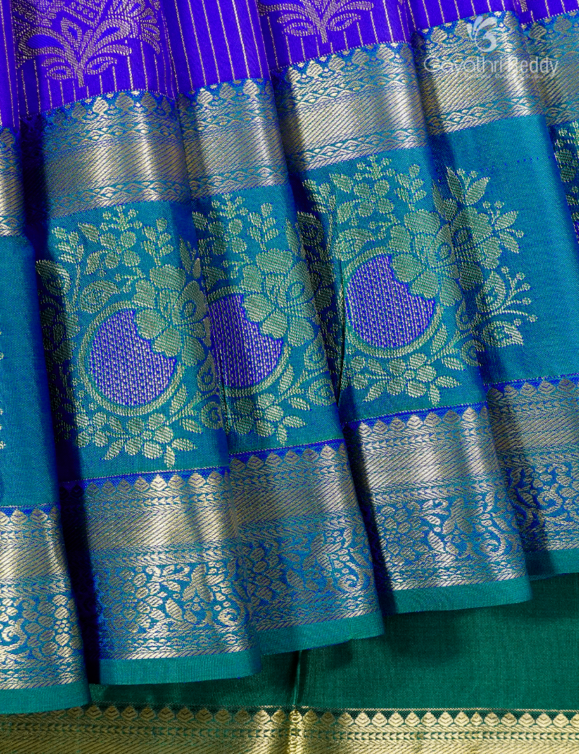Semi Kanchipuram Silk Saree in Purple and Mango Green