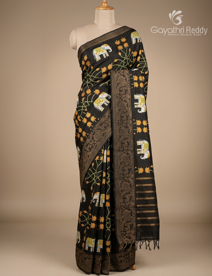 Semi Kanchipuram Art Silk Saree in Black