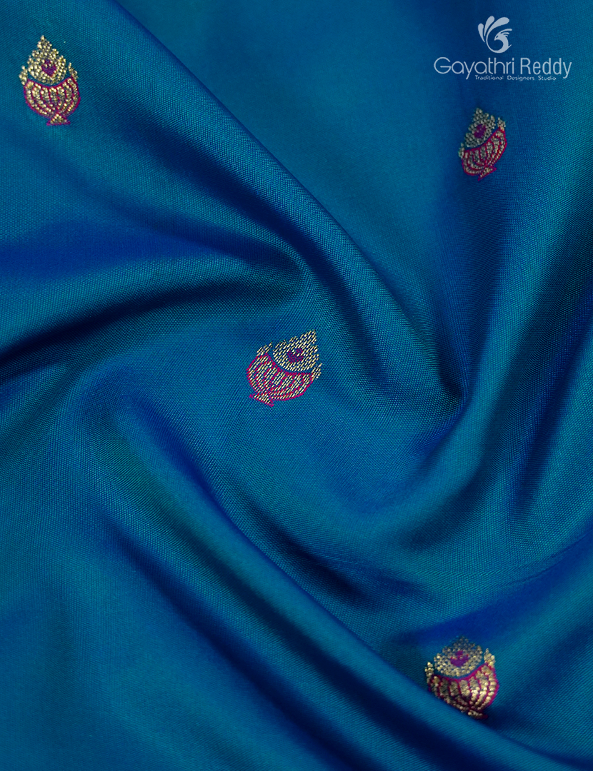 Semi Kanchipuram Silk Fancy Saree in Peacock Blue and Magenta