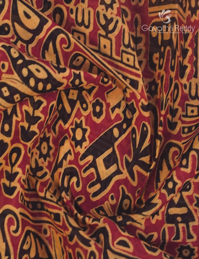 Pure MulMul Cotton Saree in Maroon and Black