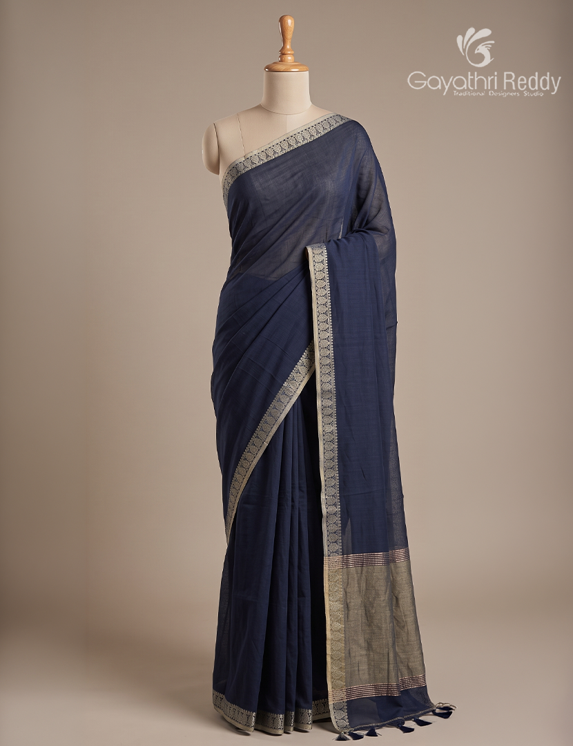 Jamdani Cotton Saree in Deep Navy Blue
