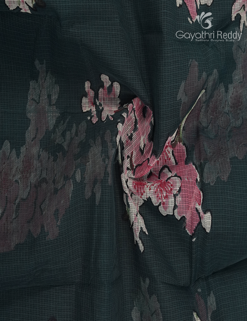 Premium Quality Cotton Kota Saree in Deep Peacock Green and Black