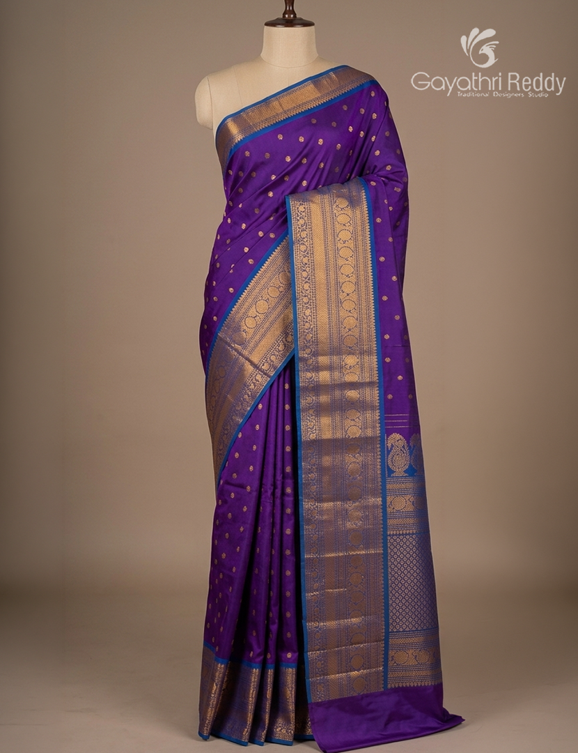 Pure Gadwal Silk Saree in Purple and Blue
