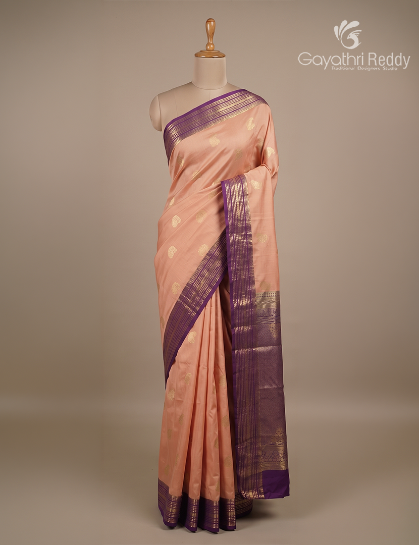 Semi Kanchipuram Silk Saree in Beige and Deep Violet