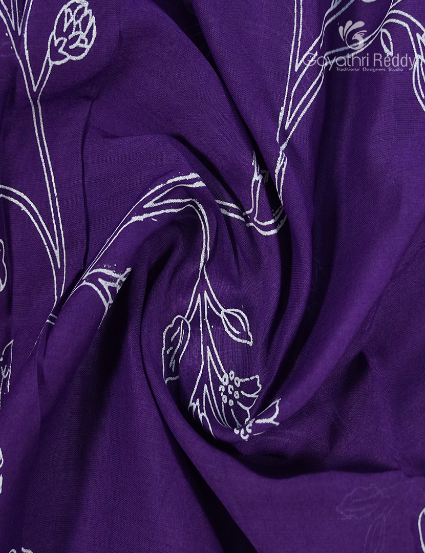 Pure MulMul Cotton Saree in Deep Purple and White