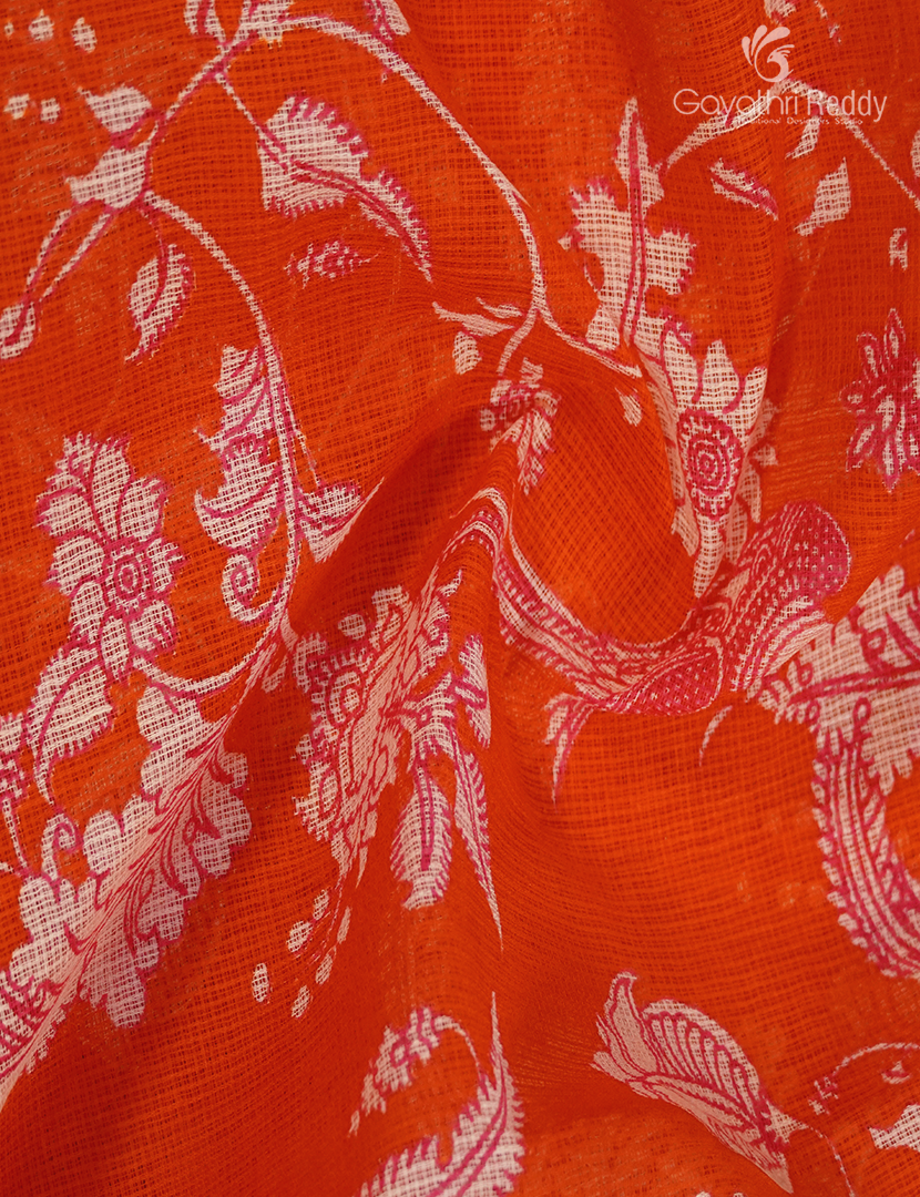 Munga Cotton Saree in Orange and Rani Pink