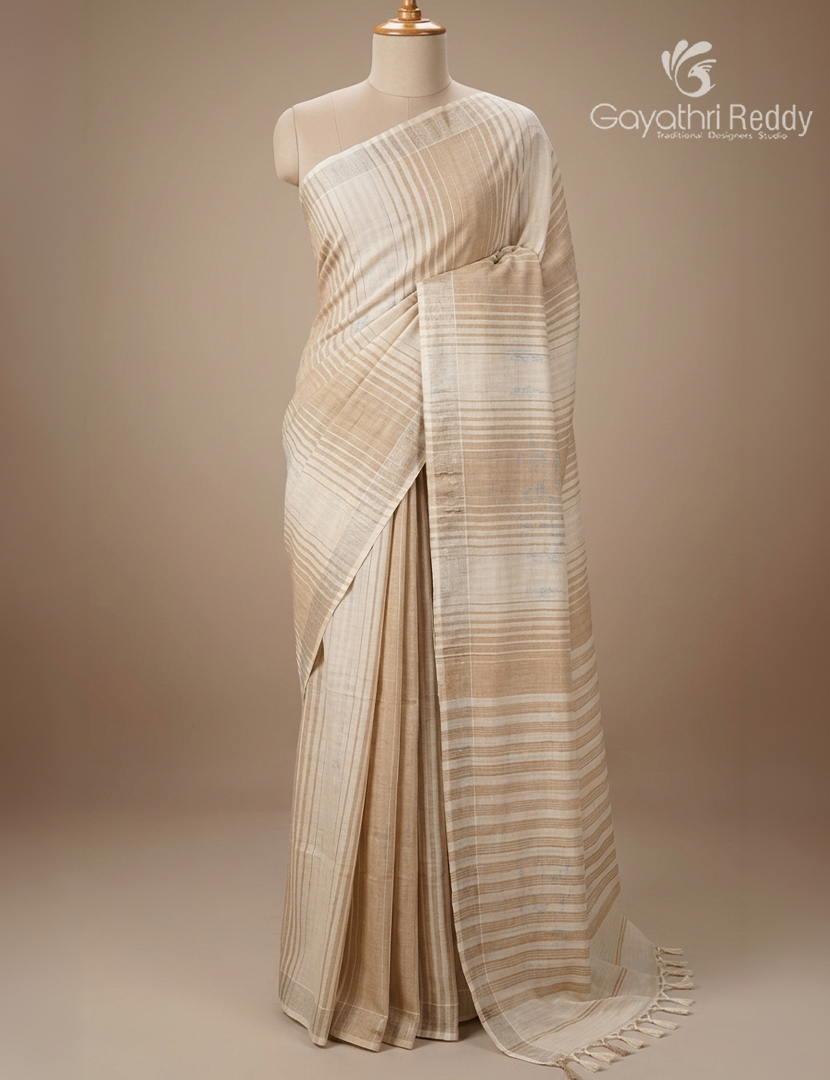 Pure Kanchi Cotton Saree in Cream and Light Beige
