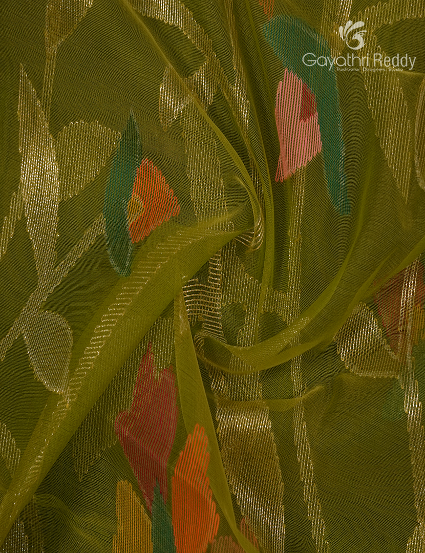 Pure Jamdani Kora Saree in Mehendi Green