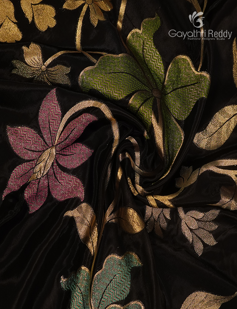 Pure Satin Silk Saree in Black