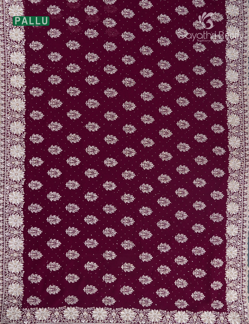 Georgette Fancy Saree in Deep Burgundy
