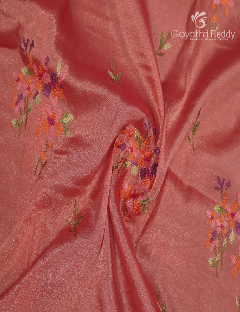 Organza Fancy Saree in Coral Peach