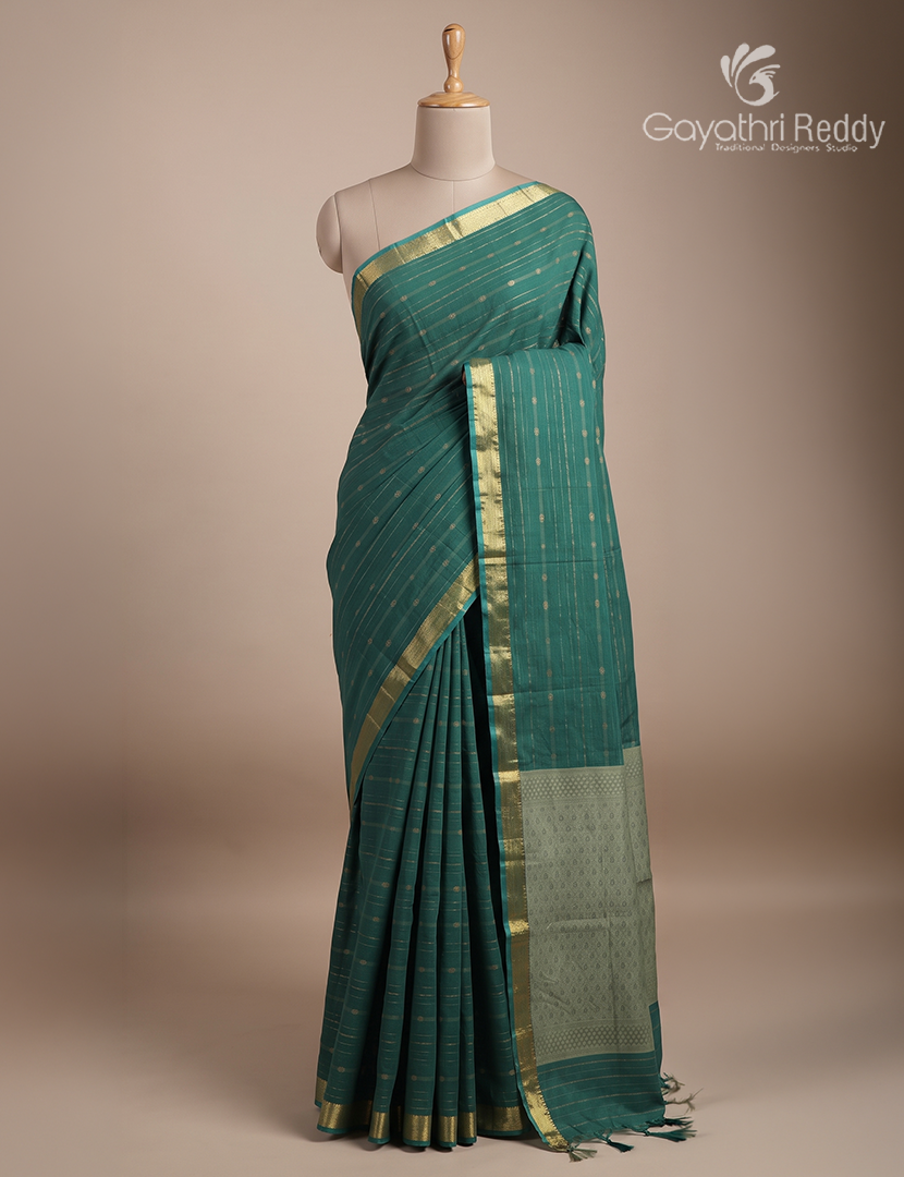 Pure Kanchi Cotton Saree in Deep Rama Green