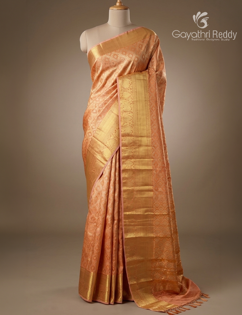 Semi Kanchipuram Silk Saree in Light Orange