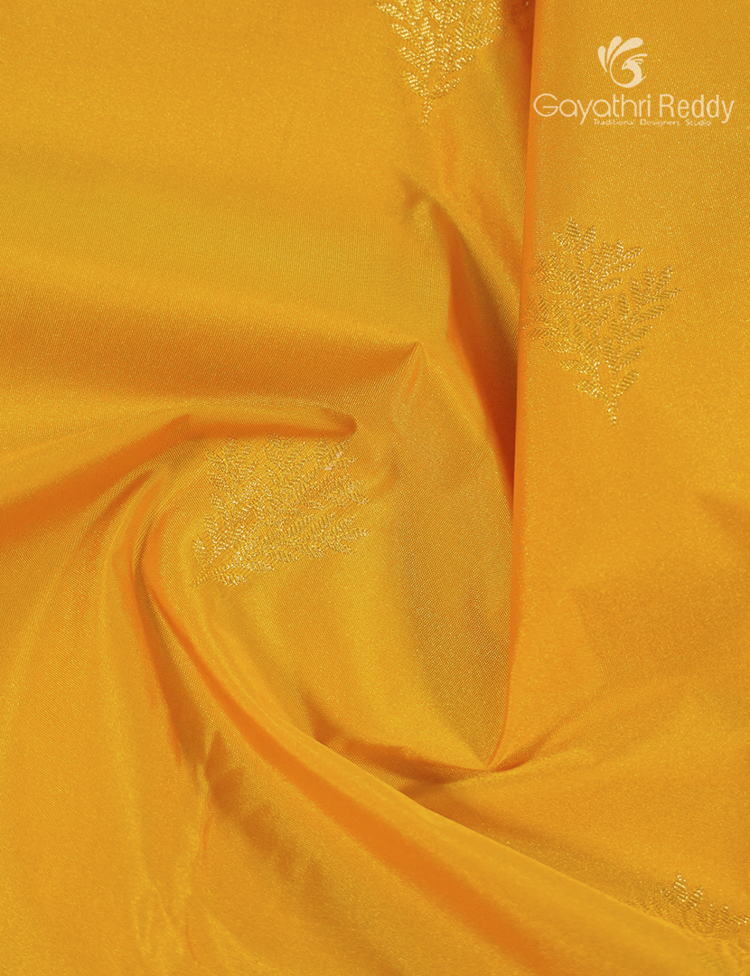 Semi Kanchipuram Silk Saree in Deep Yellow and Deep Purple