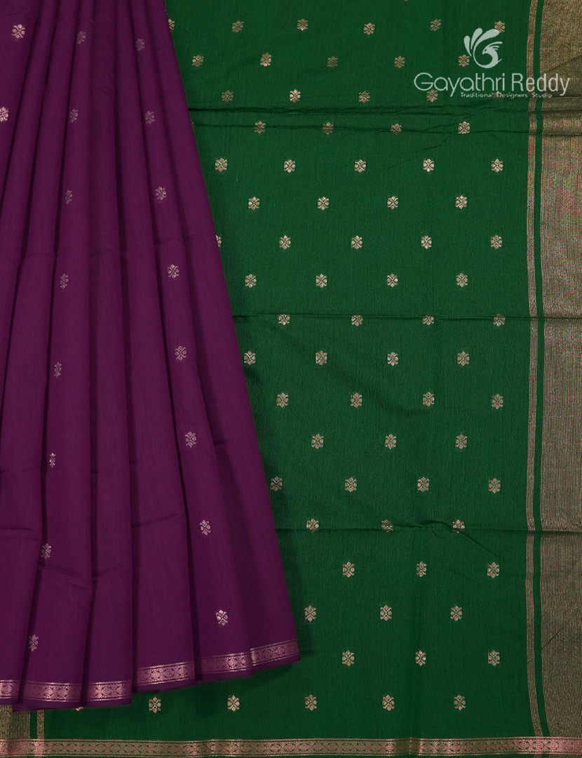 Kanchipuram Sico Saree in Deep Majenta and Green