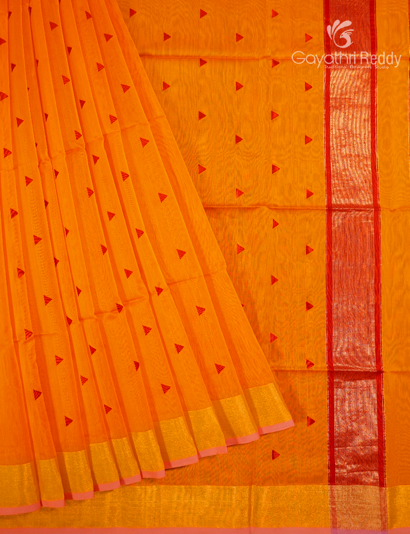 Pure Chanderi Sico Saree in Tangarine