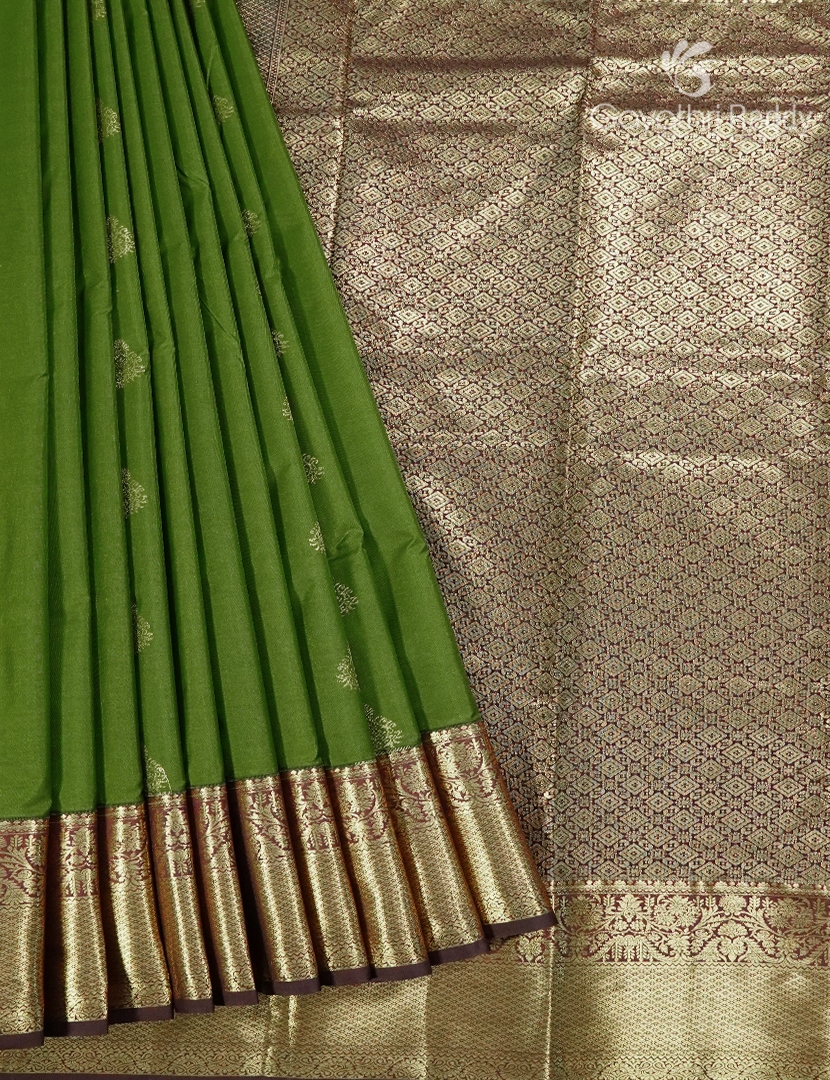 Semi Kanchipuram Silk Saree in Olive Green and Deep Brown