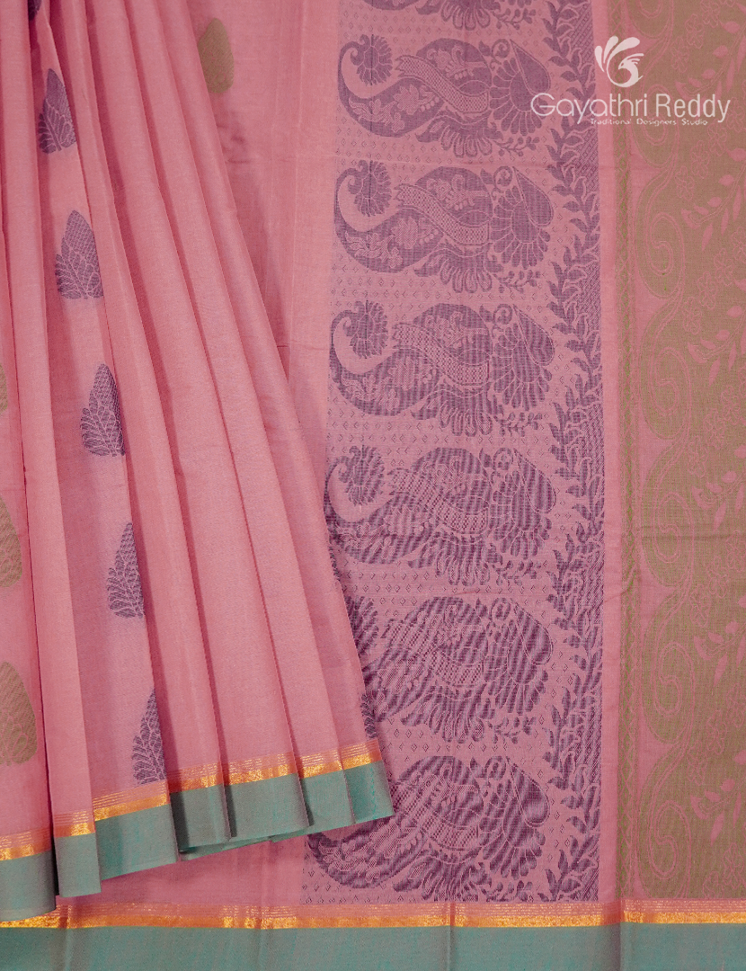 Pure Kanchi Cotton Saree in Baby Pink