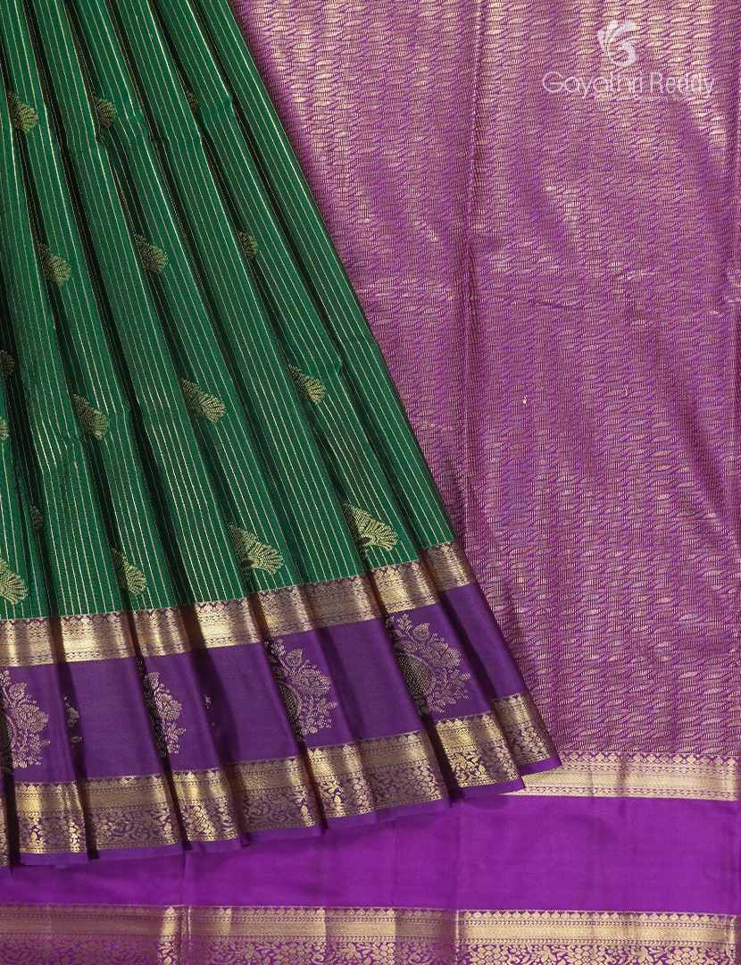 Semi Kanchipuram Silk Saree in Bottle Green and Purple