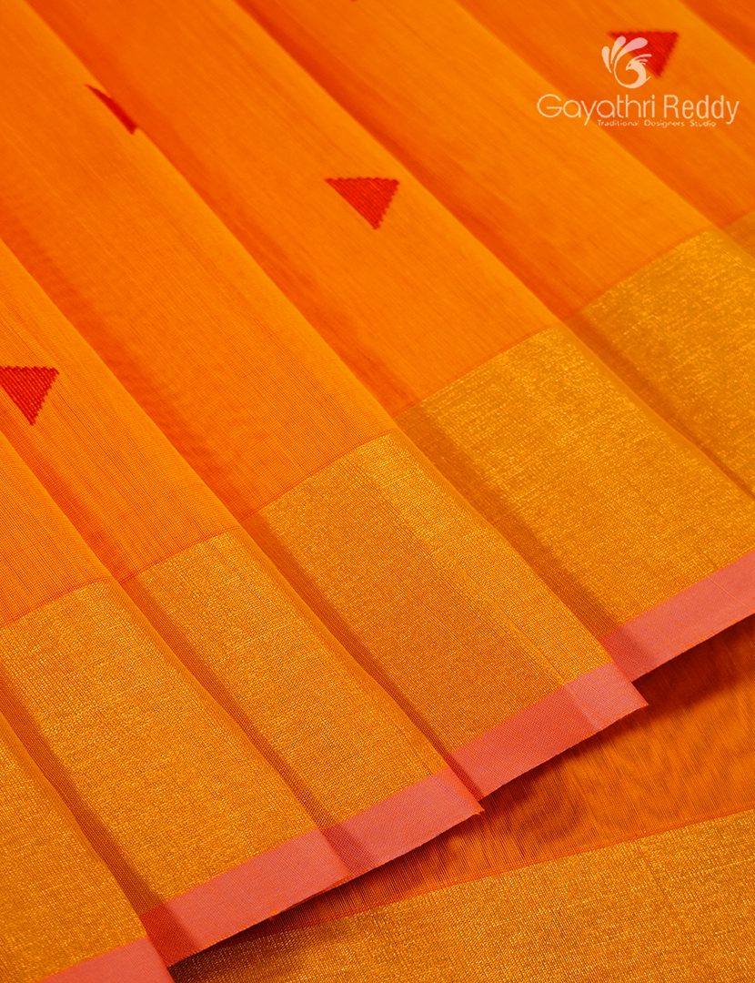 Pure Chanderi Sico Saree in Tangarine