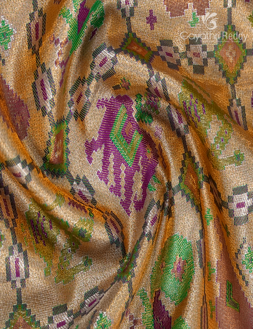 Semi Kanchipuram Silk Saree in Antique Ivory and Plum