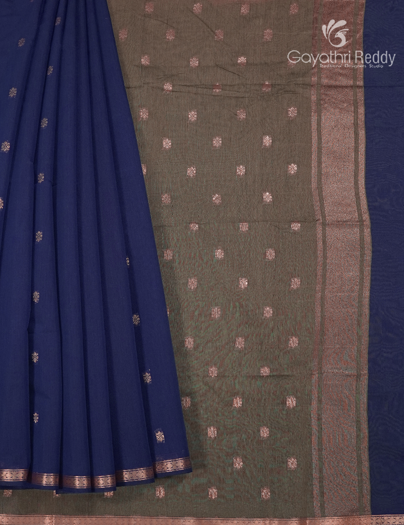 Kanchipuram Sico Saree in Navy Blue and Olive Grey
