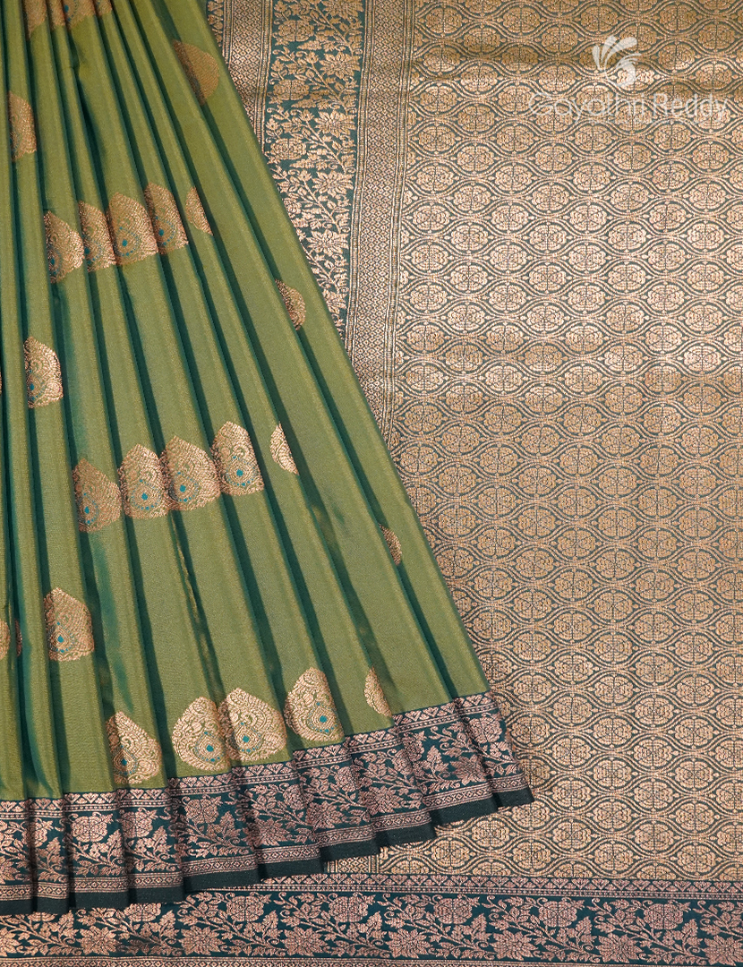 Semi Kanchipuram Art Silk Saree in Mehendi Green