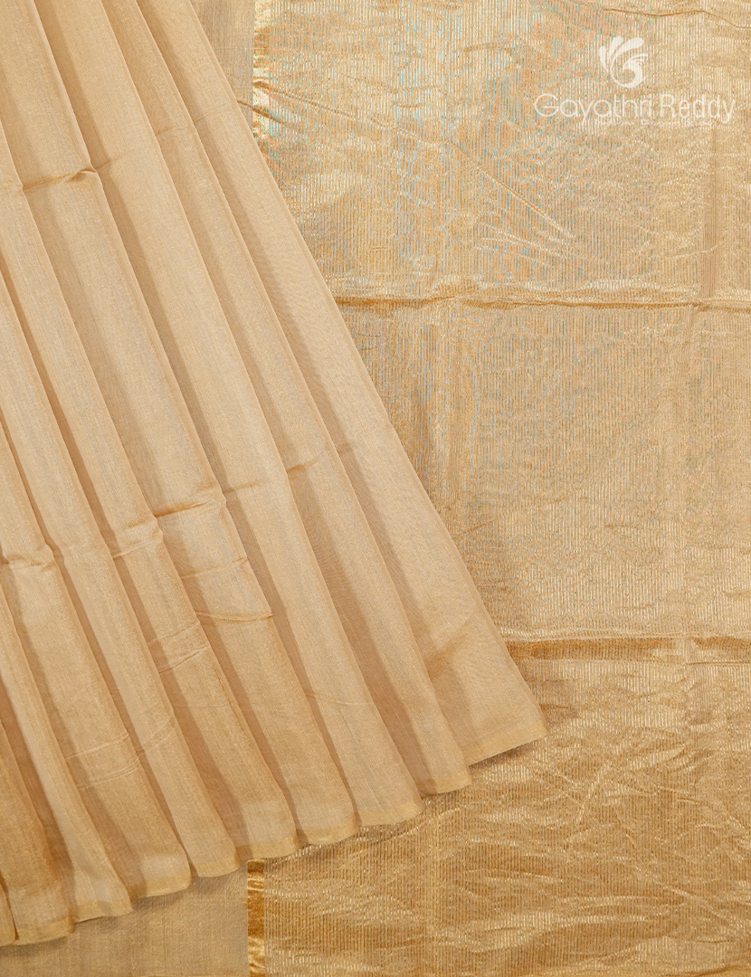 Pure Chanderi Sico Saree in Golden Cream